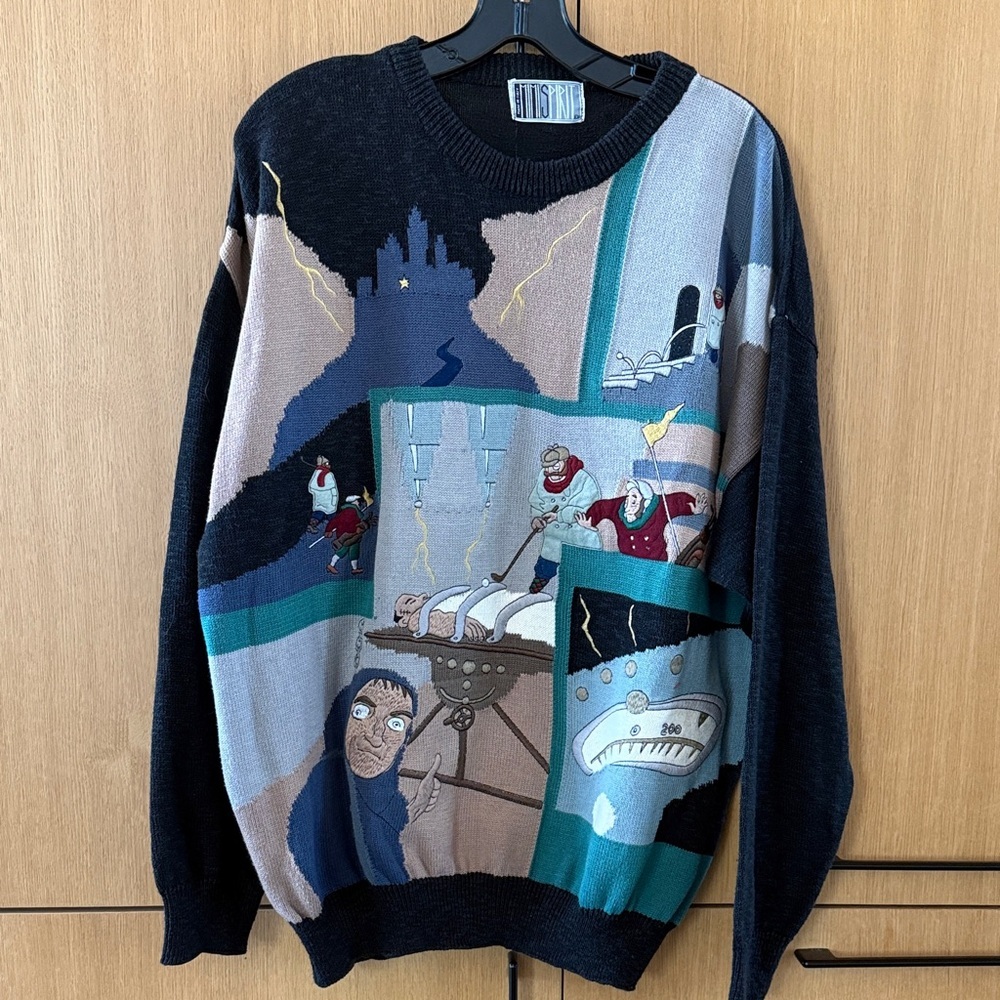 VINTAGE MIMI SPIRIT Mens KNIT WOOL Frankenstein SWEATER Size Large